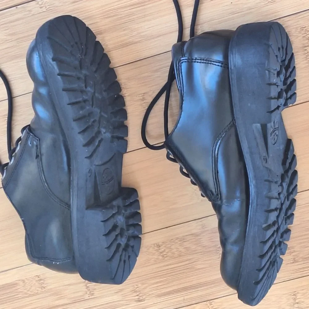 BED STU Mens Size 9 Black Chunky Heel Leather Oxford Gothic Emo Punk Shoes